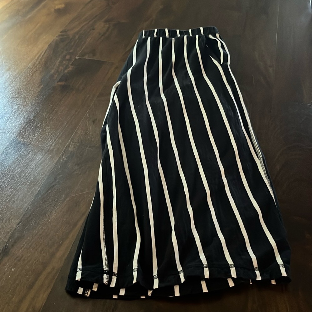EF COTTON JERSEY FULL LEG PANTS, BLACK/CREAM STRIPE XL